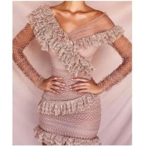 HOUSE OF CB  size M Pink/ Rose Polka Dot Ruffled Lace Mini dress New with tags